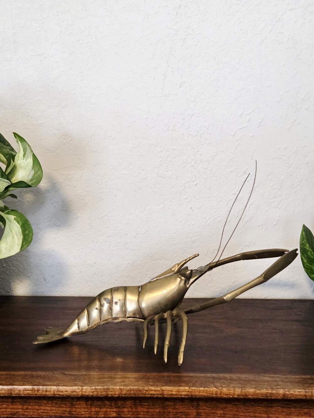 Vintage Midcentury 11" Brass Crawfish Or Shrimp Figurine